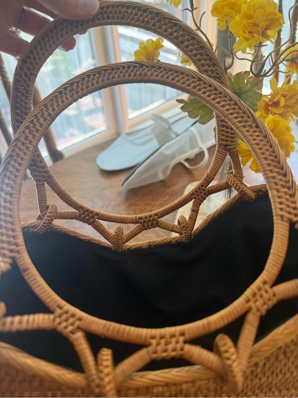 Handwoven Rattan Top Handle Bag – Bali Ata Grass, Batik Lined Summer Bag Boho